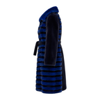 Blue and Black Mink Combo Coat with Blue Collar