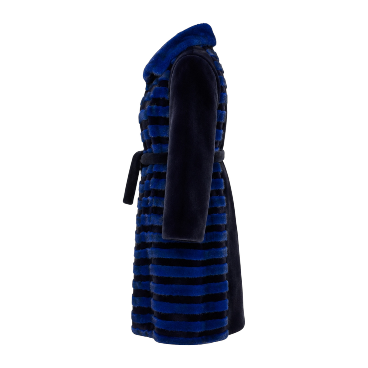 Blue and Black Mink Combo Coat with Blue Collar