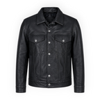 Cow Leather Trucker Jean Jacket