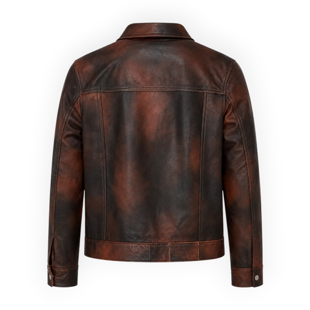 Cow Leather Trucker Jean Jacket