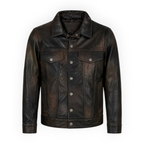 Cow Leather Trucker Jean Jacket