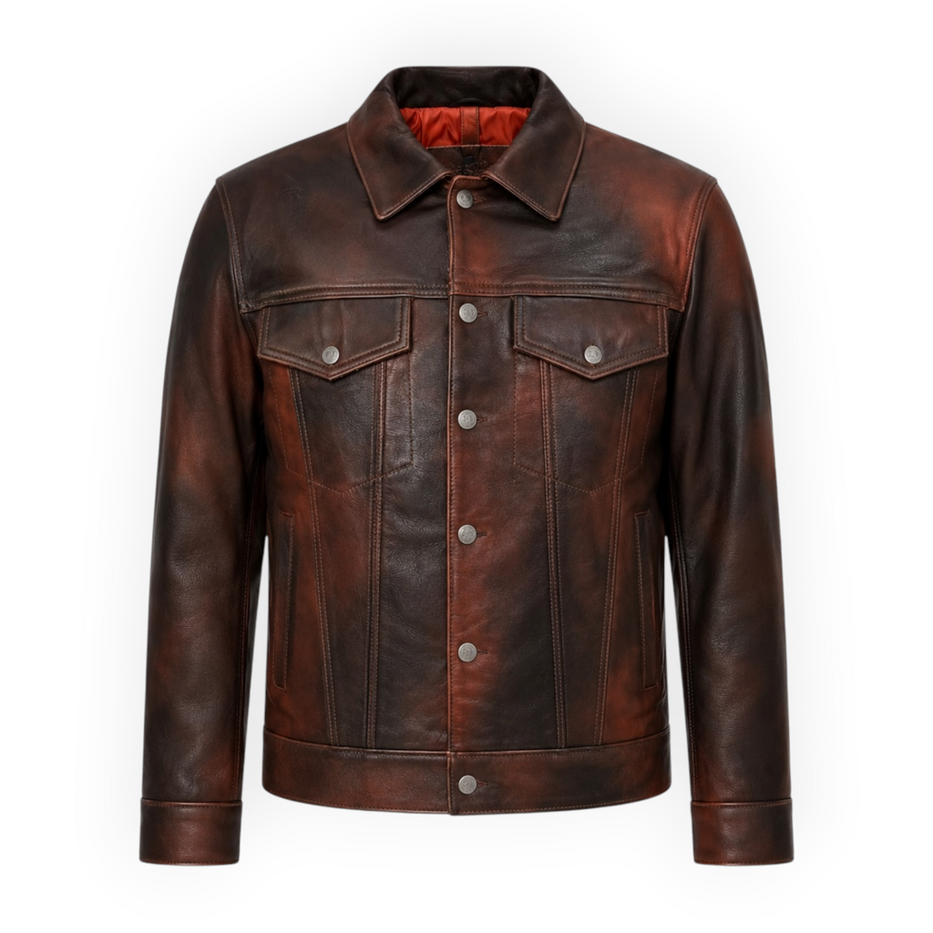 Cow Leather Trucker Jean Jacket