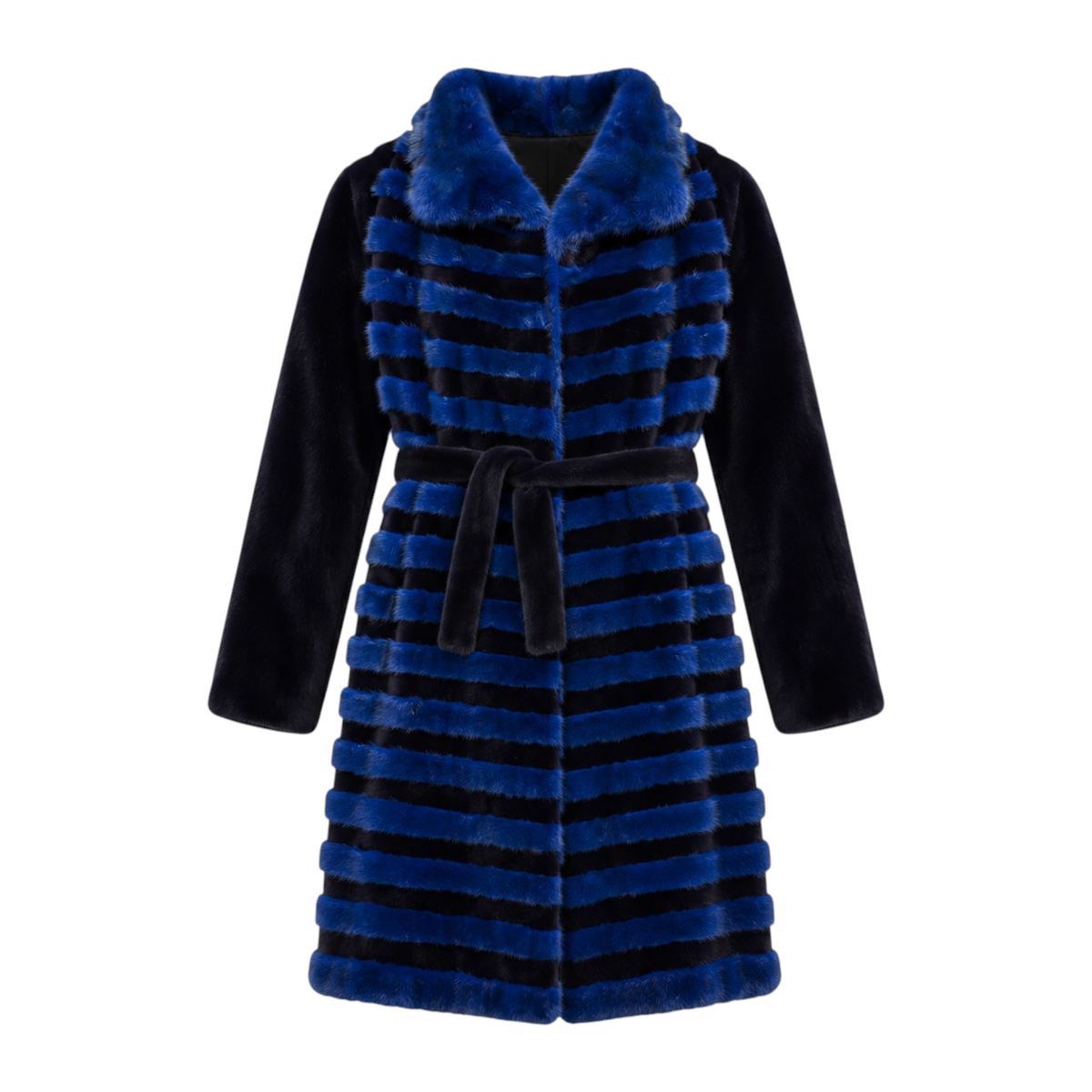 Blue and Black Mink Combo Coat with Blue Collar
