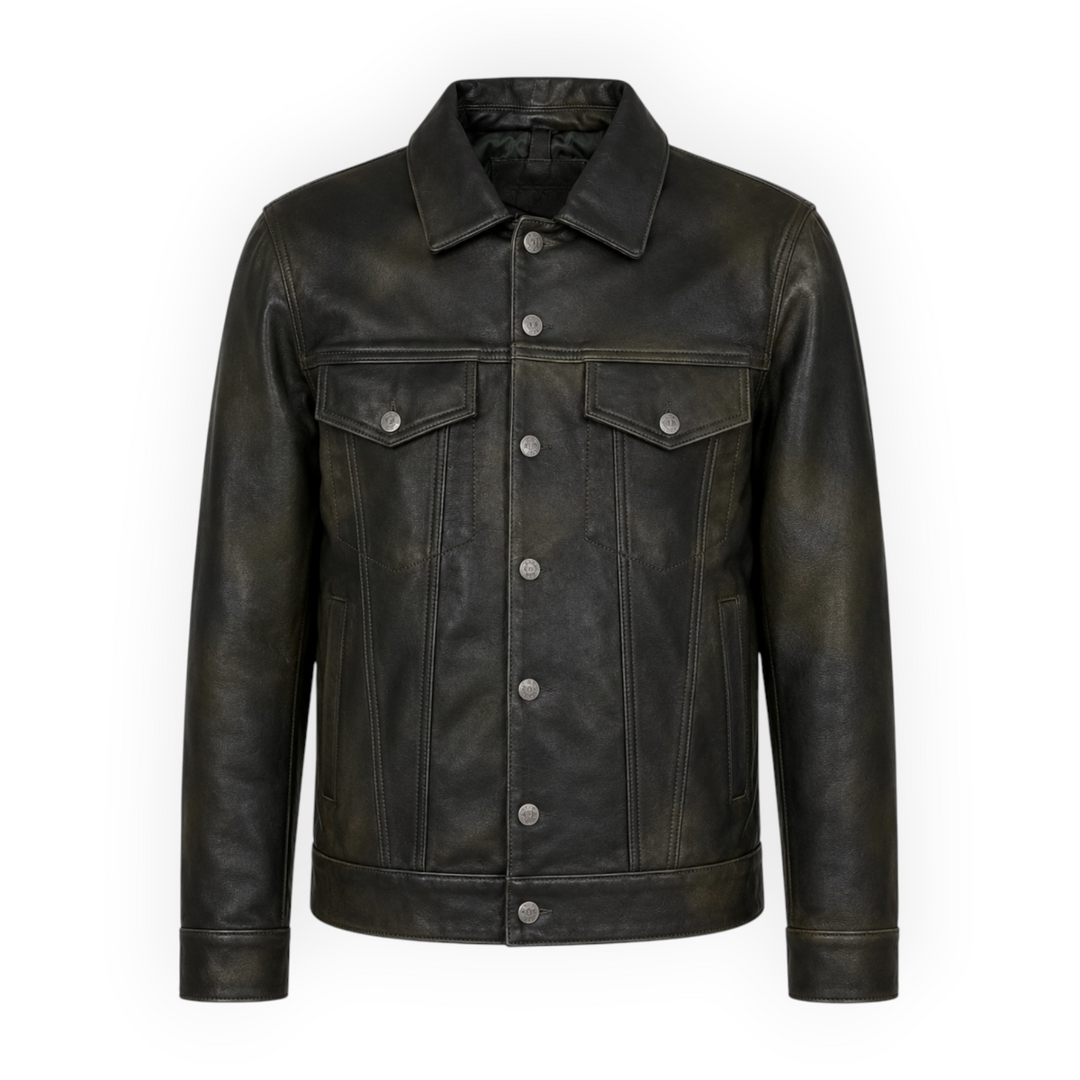 Cow Leather Trucker Jean Jacket