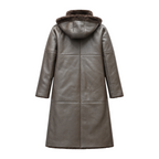 Brown Long Shearling Coat with Hood and Collar