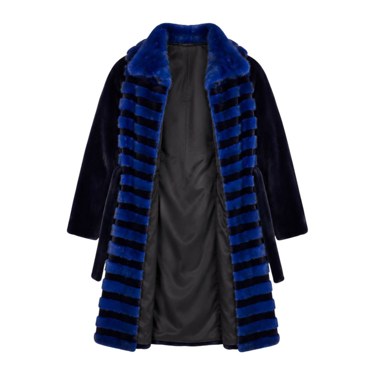 Blue and Black Mink Combo Coat with Blue Collar