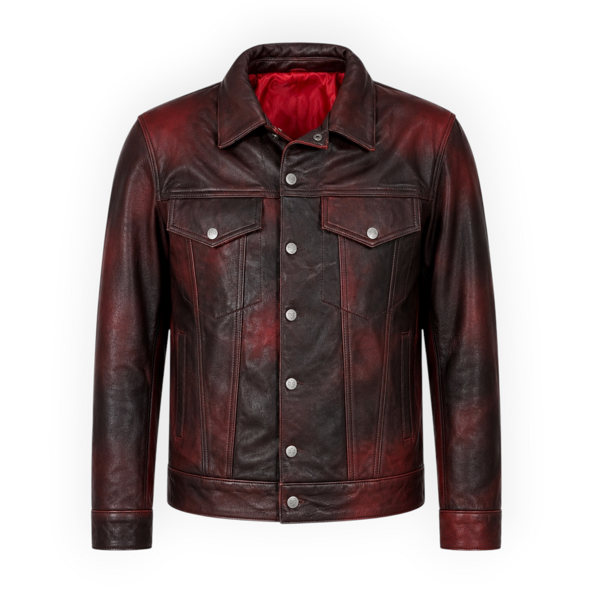 Cow Leather Trucker Jean Jacket