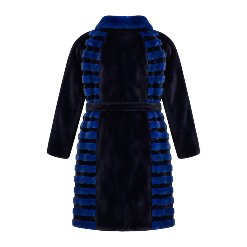 Blue and Black Mink Combo Coat with Blue Collar