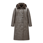Brown Long Shearling Coat with Hood and Collar