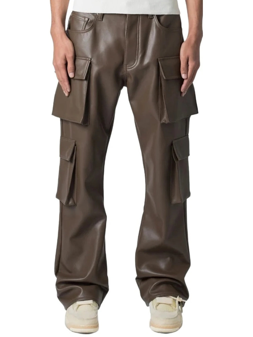 Four Flap Pockets Brown Leather Cargo Trousers for Men by Avanzar Leather