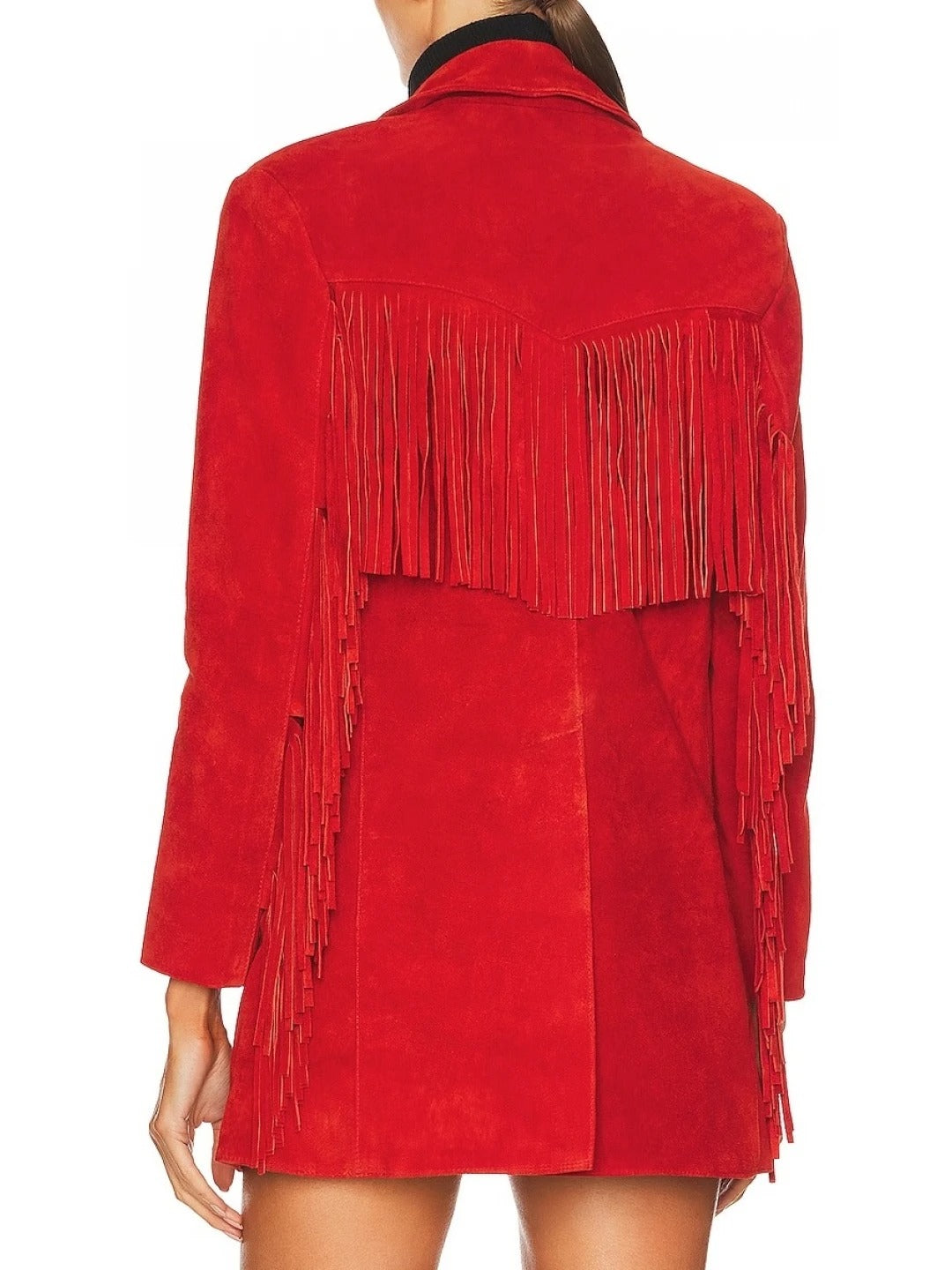 Red Fringe Suede Leather Blazer – Bold & Stylish Statement Jacket