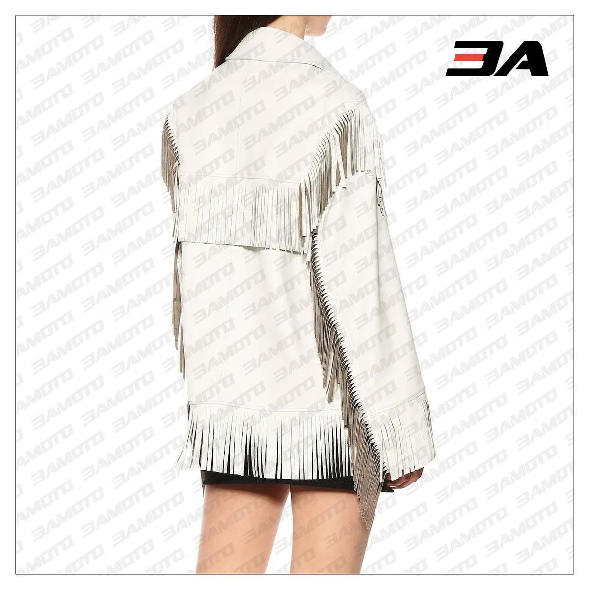 Fringed Leather Coat In White