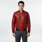 Men’s Red Lambskin Leather Bomber Jacket – Slim Fit Fashion Aviator Coat