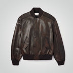 Men's Brown Full Grain A1 Leather Bomber Jacket