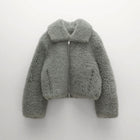 Grey Womens Winter Shearling Short Fox Fur Jacket
