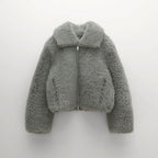 Grey Womens Winter Shearling Short Fox Fur Jacket