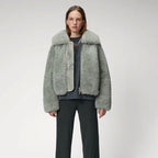 Grey Womens Winter Shearling Short Fox Fur Jacket