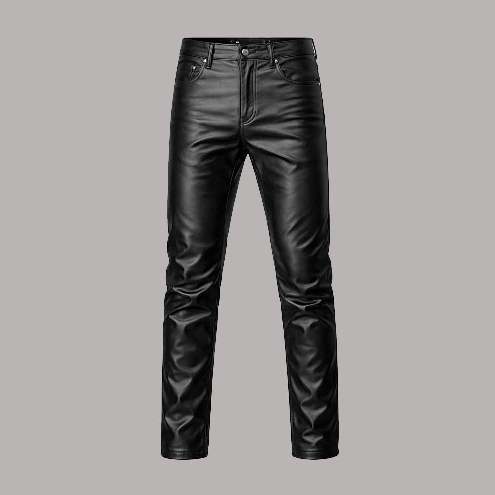Premium Men’s Black Genuine Leather Pants | Slim Fit Biker Motorcycle Trousers