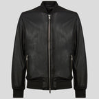 Genuine Leather Bomber Jacket Black