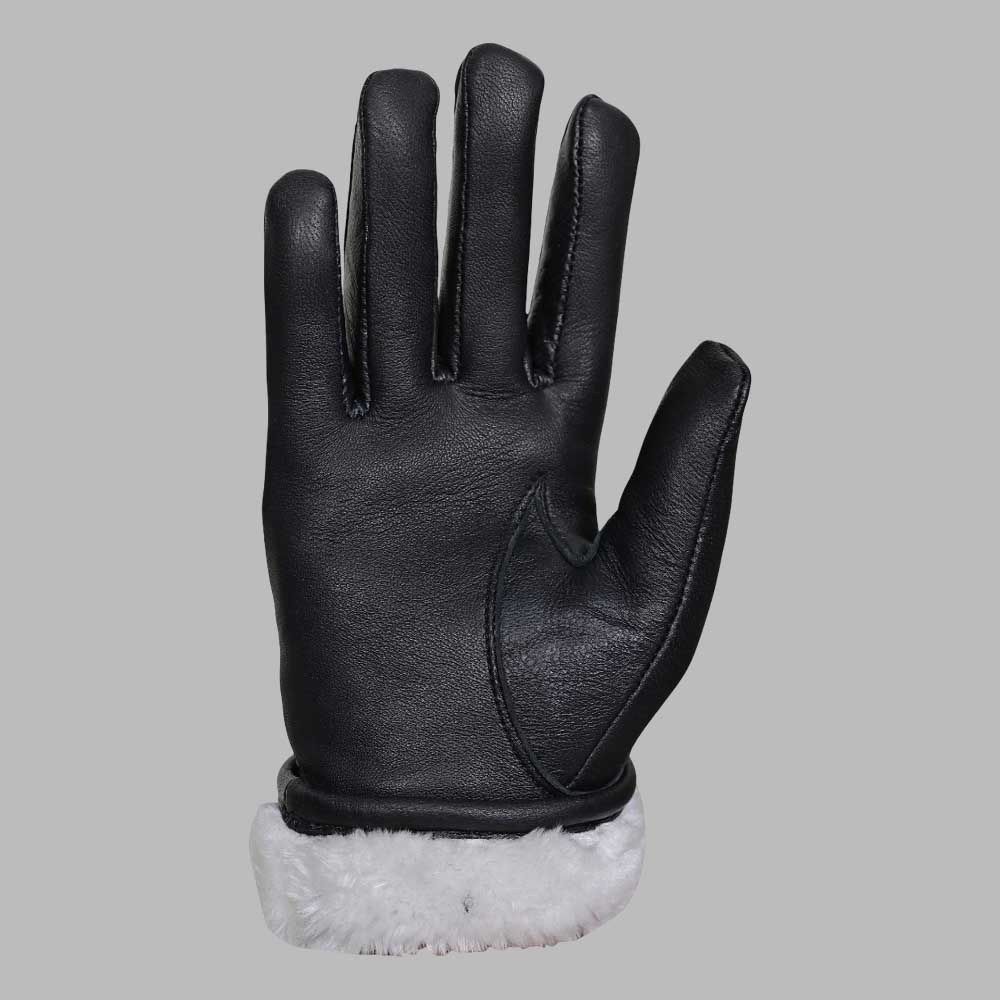 Black Leather Glove with Faux Fur Lining