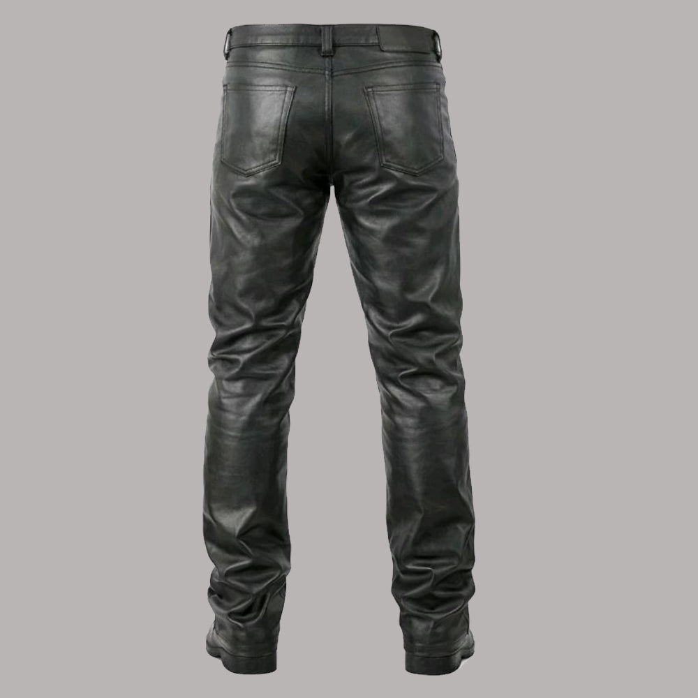 Premium Men’s Black Genuine Leather Pants | Slim Fit Biker Motorcycle Trousers
