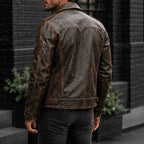 Vintage Distressed Leather Biker Jacket for Men