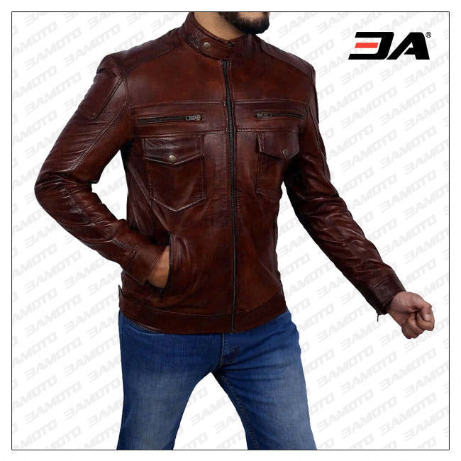 Genuine Dark Brown Leather Jacket Mens