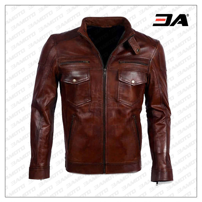 Genuine Dark Brown Leather Jacket Mens