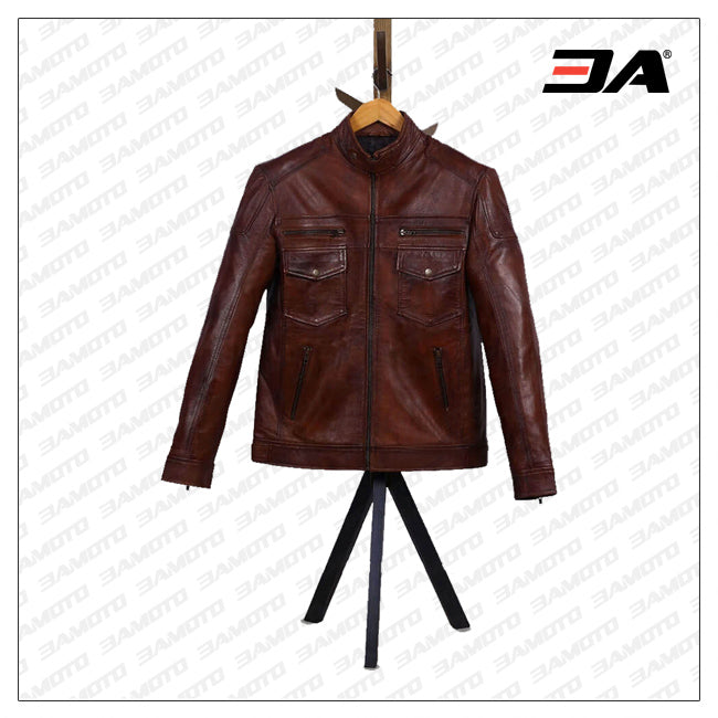 Genuine Dark Brown Leather Jacket Mens