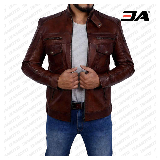 Genuine Dark Brown Leather Jacket Mens