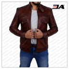 Genuine Dark Brown Leather Jacket Mens