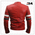Genuine Striped Red Leather Moto Jacket Mens