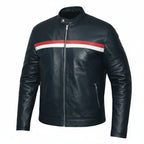 Racing Line Blue Leather Jacket for Men's