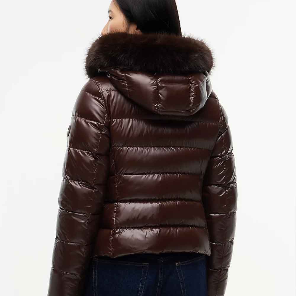 Glossy Puffer Jacket in Brown