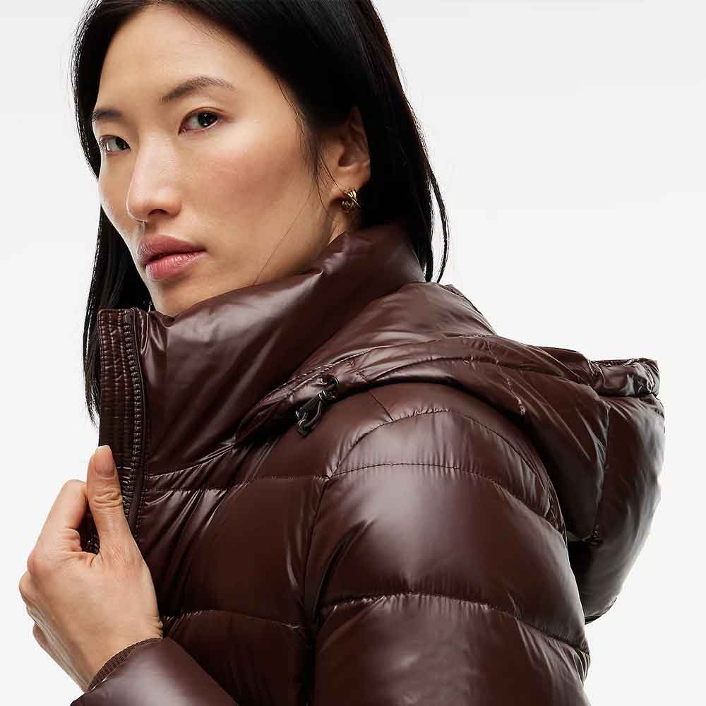 Glossy Puffer Jacket in Brown