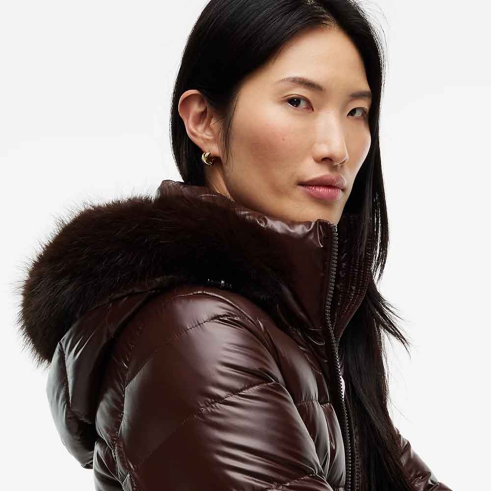 Glossy Puffer Jacket in Brown