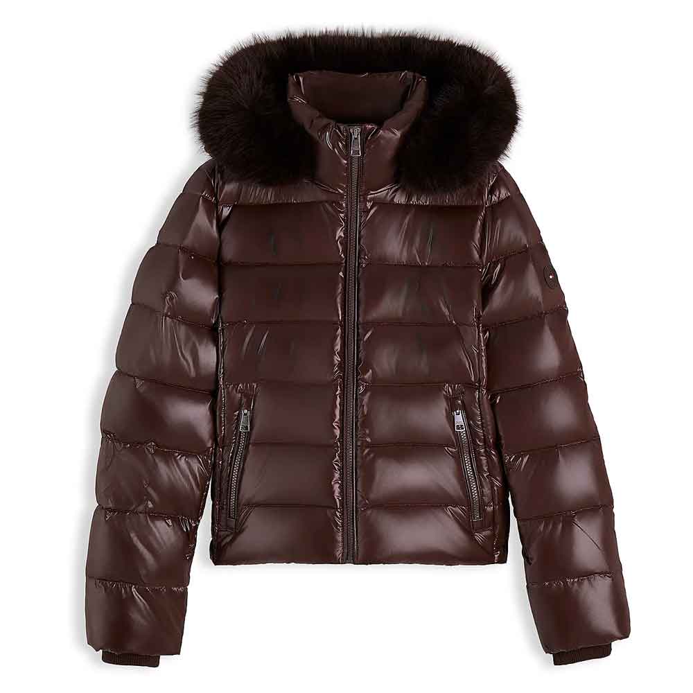 Glossy Puffer Jacket in Brown