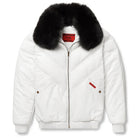 Goose Country Men's White Leather V-Bomber Jacket | Vintage Lambskin Down Puffer Coat