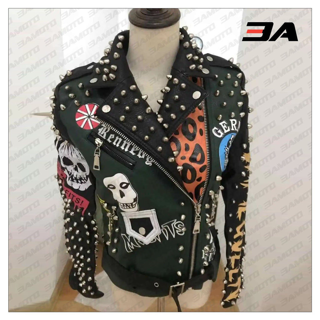 Graffiti Studs Punk Style Skull Biker Pu Jacket