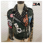 Graffiti Studs Punk Style Skull Biker Pu Jacket