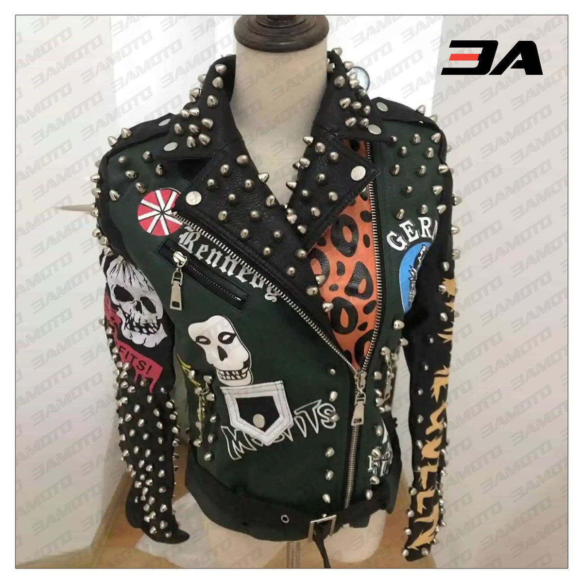 Graffiti Studs Punk Style Skull Biker Pu Jacket