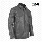 Gray Leather Shirt Jacket