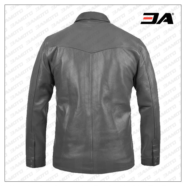 Gray Leather Shirt Jacket