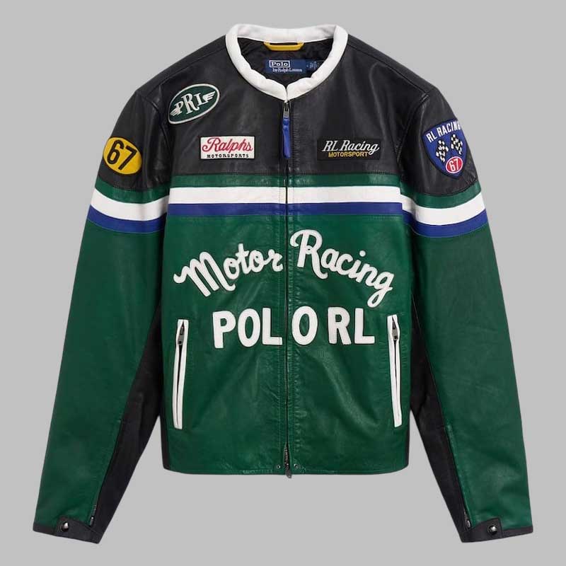 Green Black Racing Leather Biker Jacket