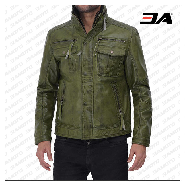 Moffit Green Real Leather Jacket