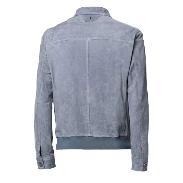 Mens Grey Suede Bomber Jacket