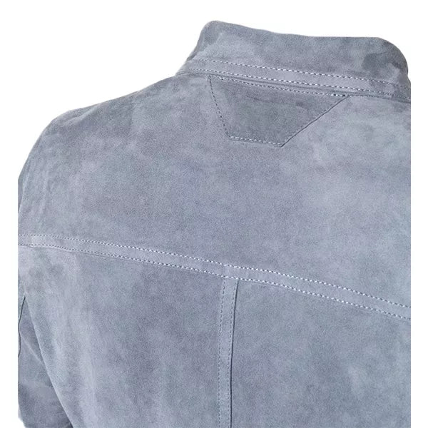 Mens Grey Suede Bomber Jacket