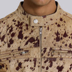 Men’s Beige Speckled Hair-On Cowhide Racer Jacket