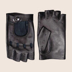 Handmade Black Leather Fingerless Driving Gloves for Men and Women