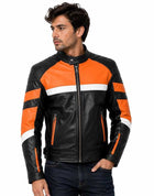Handmade Black & Orange Leather Biker Motorcycle Jacket
